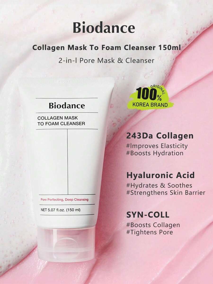 Biodance 膠原蛋白面膜轉泡泡潔面乳 150ml，濃郁泡沫質地，面膜轉潔面 2 合 1，清爽沖洗，深層清潔，提亮，K-Beauty，韓系彩妝，禮品