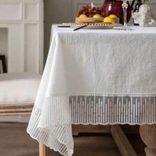 1pc Lace Tablecloth European Ins Style Luxury Rectangular Table Cloth Premium White Dining Table Cloth Coffee Table Cover, Suitable For Wedding Valentine's Day And Home Decor - White - View 8