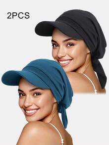 2 piezas Sombrero con pañuelo de ala ancha con lazo para mujer, primavera/verano, sombrero de protección solar para exteriores con cinta, adecuado para uso diario - Multicolor - Ver 10