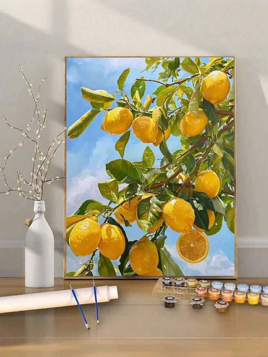 Fresh Lemon Tree 水果 DIY 数字油畫手工繪畫 成人居家牆面藝術裝飾 節日禮物 風景現代室內裝飾 DIY 畫布套裝禮物 - 套裝 - 查看 1
