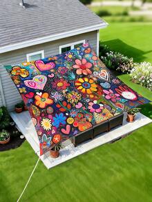 1pc Plant Leaf Floral Print Design Sunshade Awning, Outdoor Shade Cloth And Canopy, 2D Flat Printed Tent, Washable, Suitable For Garden, Camping, Beach, Yard, Poolside And More, Poles Not Included - Multicolor - View 62