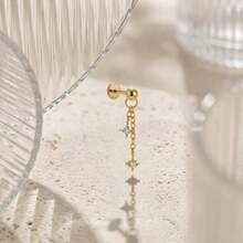 1 pièce Boucle d'oreille de cartilage en argent sterling 925 avec chaîne à franges et étoile en zircone cubique, bijou cadeau pour femmes pour usage quotidien, rendez-vous, Saint-Valentin et mariage - #4 - Voir 17