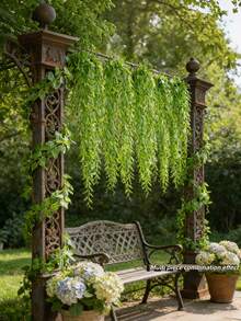 10pcs Light Green Artificial Hanging Leaf Vines, Faux Willow Branches, Simulated Plastic Plants, Green Leaves, Fake Ivy, Suitable For Wall, Balcony, Garden, Wedding, Windowsill, Party, Wreath Decoration, Jungle Decor, Home Indoor/Outdoor Garden, DIY Basket, Flower Pot Filler, Wedding Party Decoration, UV Resistant - Light Green - View 6