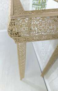 DOWNTON INTERIORS UK NEXT DAY SHIPPING Gold Embossed Metal Glass Moroccan Style Console Table - Gold - View 4