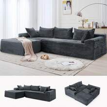 Korser - Camillas seccionales de 108 pulgadas para sala de estar, sofá seccional modular con sillón en forma de L, sofá de nube, cómodo sofá esponjoso de pana con asiento profundo y bolsillos - Gris Carbón - Ver 2