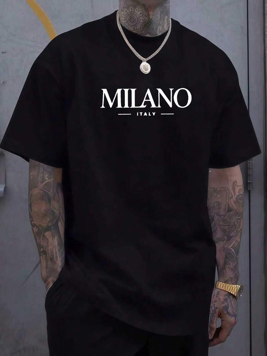 James Arthur Men's "MILANO ITALY" Graphic T-Shirt - White Short Sleeve Crew Neck Casual Tee, Perfect For Summer Weekend Outfits, Summer Casual Wear - 黑色 - 查看 1