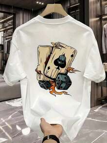Vintage Heavyweight Gamer Controller Flame Print T-Shirt, 100% Cotton Loose Oversize Top - 白色 - 查看 1