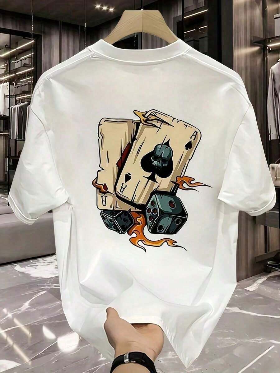 Vintage Heavyweight Gamer Controller Flame Print T-Shirt, 100% Cotton Loose Oversize Top - 白色 - 查看 1