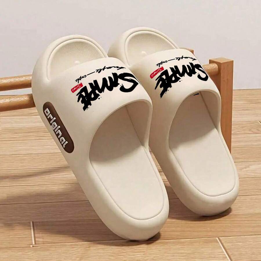 Unisex Slide Sandals, Men's Sports Slippers, Wear-Resistant, Breathable, Soft & Elastic, Cool Summer Beach Sandals, Couple Style, Beach Vacation (Buy One Size Up For More Comfort) - White Smple - View 1