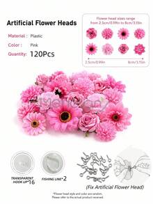 MEHELANY 120/30件組粉色花卉花環套組，DIY花卉窗簾素材人造花吊飾裝飾，仿真花頭，適用於居家婚禮派對裝飾、漂浮花牆背景裝飾、生日畢業房間禮物裝飾、秋季豐收裝飾 - 粉色 - 查看 4