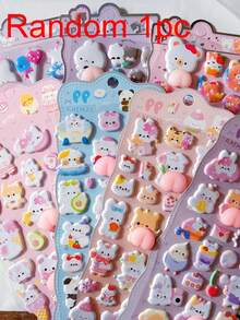 Pegatinas de PVC con relieve 3D con patrón de melocotón lindo, estilo retro Y2K, diseño creativo de oso & conejo para alivio del estrés, pegatinas DIY - Multicolor - Ver 8