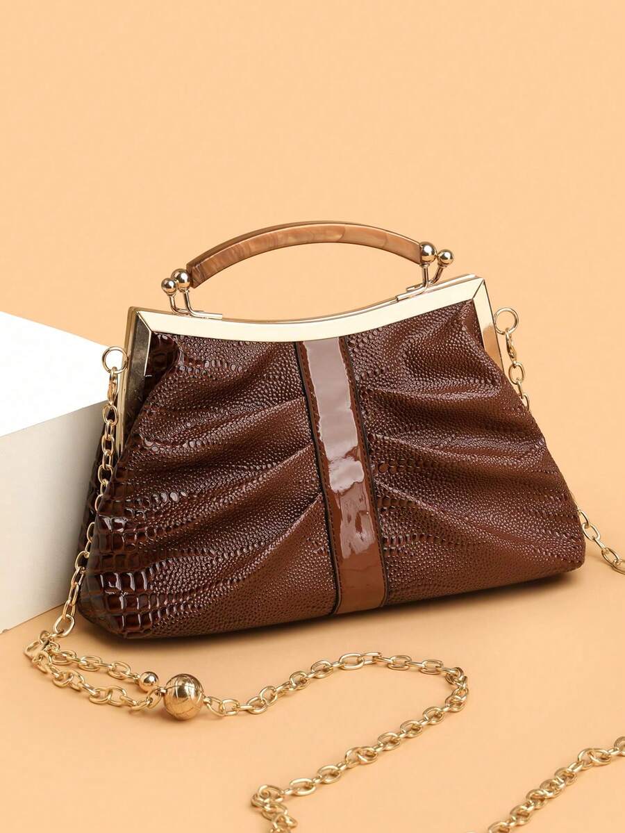 Retro Minimalist Printed Crossbody Bag With Adjustable PU Strap, Flap Closure, New Year - Clear - View 1