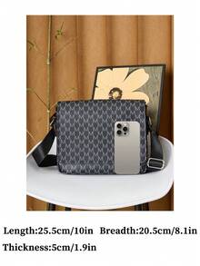 HOVI'S Men's PU Crossbody Bag Grey "M" Letter Pattern | Lightweight One Shoulder Crossbody Bag | Minimalist Daily Commute Messenger Bag - Black - View 10