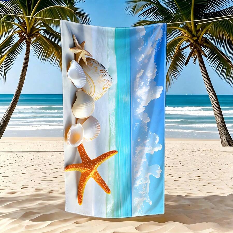 1件夏季海灘貝殼海星海洋天空印花超細纖維沙灘巾,柔軟快乾特大號沙灘毯,超吸水大尺寸旅行毛巾,適用於游泳池、健身房、瑜伽,輕便便攜浴巾 - 彩色 - 查看 1