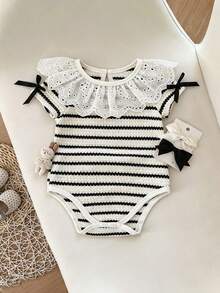 Baby Girl Summer Thin Short Sleeve Soft Ruffle Collar Cute Romper - Multicolor - View 1
