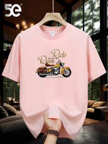 [Tion] 5E Brand Loose Fit Printed T-Shirt, 100% Cotton, Heavyweight, New, Pure Cotton, Short Sleeve, Summer, Loose Round Neck, Fashion T-Shirt For Men - 酒紅色 - 查看 11