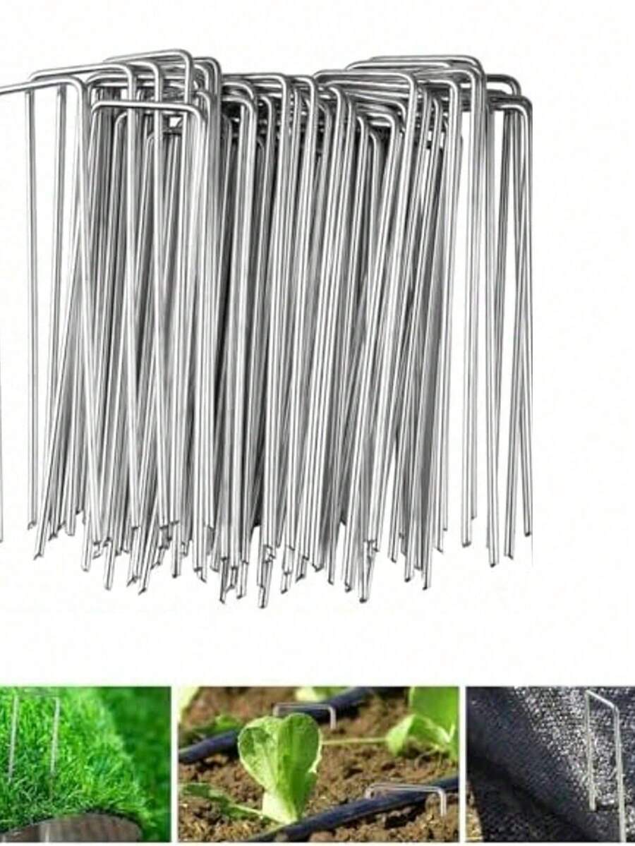 [30-Pack Galvanized Metal Staples] 30-Pack Galvanized Metal Garden Staples, Multi-Use Landscape Ground Pins For Securing Barrier Fabric, Irrigation Tubing, Fences, Tarps, Outdoor Holiday Lights - Garden U-shaped Ground Stakes - View 1