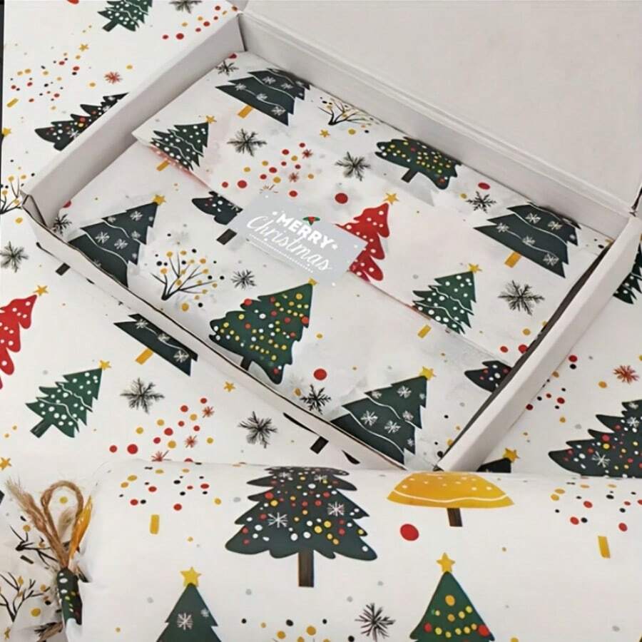 10/30/50 Sheets Christmas Tissue Wrapping Paper With Tree, Snowflake, Firework Patterns, Box Filler, Party Decor, Xmas Decoration, Gift Wrapping Supplies, Holiday Decorations, Festive Design, Decorative Wrapping - View 1