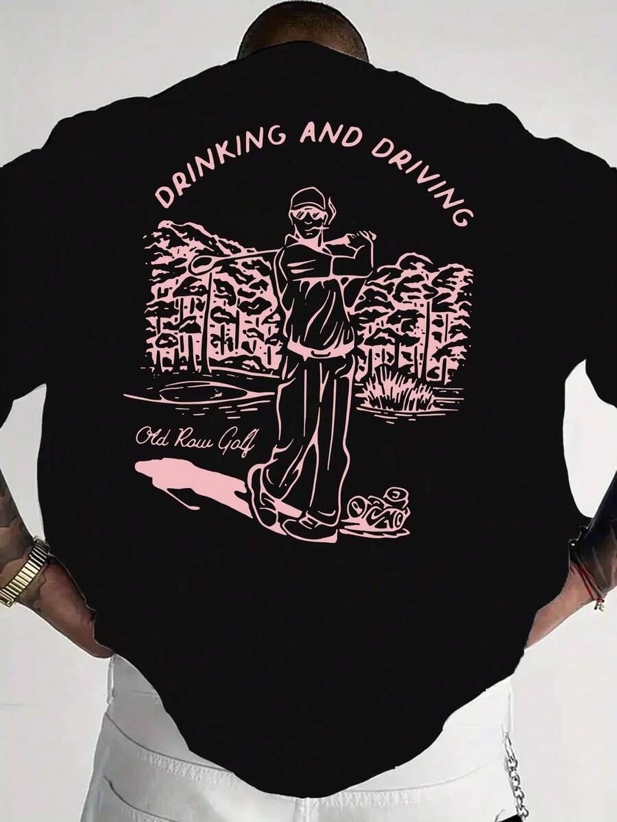 Una camiseta gráfica negra con temática de golf para hombre, que muestra un palo de golf y acción, perfecta para uso casual. - Negro - Ver 1
