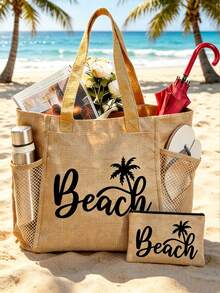 Vigour Summer Bolsa de playa de lona de gran capacidad con bolsillo con cremallera, bolso de hombro para vacaciones de verano para mujeres, bolsa de compras reutilizable con bolsillo interior y bolsillo lateral de malla, bolso de viaje ligero para playa, natación, picnic, fitness, uso diario, estilo fresco de la , adecuado para niñas, mamás, amigas, cumpleaños, Día de la Madre, regalo de viaje de vacaciones de verano - Multicolor - Ver 2