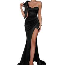 New Sexy Long Evening Dress With Slit And Off-The-Shoulder Design, Solid Color, For Cross-Border Fashion. - White - View 5