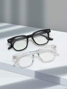 1 Pair Unisex Square PC Optical Glasses, Rivet Embedded Frame, Suitable For Daily Wear And Occasions, Great Valentine's Day Gift - Mustard Yellow - View 15