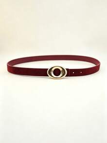 Women's Suede Belt, Multi-Color Gold Oval Metal Buckle, Versatile Decorative Belt, Suitable For Jeans And Dresses, Vintage Bordeaux Burgundy And Dark Brown - A - View 5