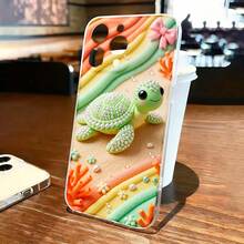Cute, Tpu Phone Case, Turtle And Rainbow Design, Compatible With Iphone 13 14 15 16 17 And Models - Clear - View 2