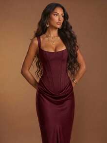 Elegant Backless Zipper Dress, Woven Fabric, Casual Sexy Party Dress For Vacation, Formal Evening, Date Night, Wedding, Birthday Party, Brown Summer - Brown - View 6