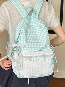 Contrast Color Star Decor Backpack, Large Capacity, Suitable For Travel, Shopping, Vacation, Japanese Style, Back To School - Green - View 3