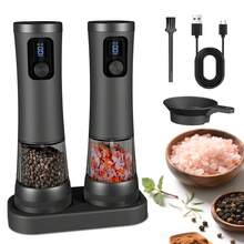 Electric Salt And Pepper Grinder Set – Rechargeable Salt Grinder With LED Power Display – Automatic Pepper Grinder With Storage Base – Pepper Grinder With Kitchen Light - Multicolor - View 2