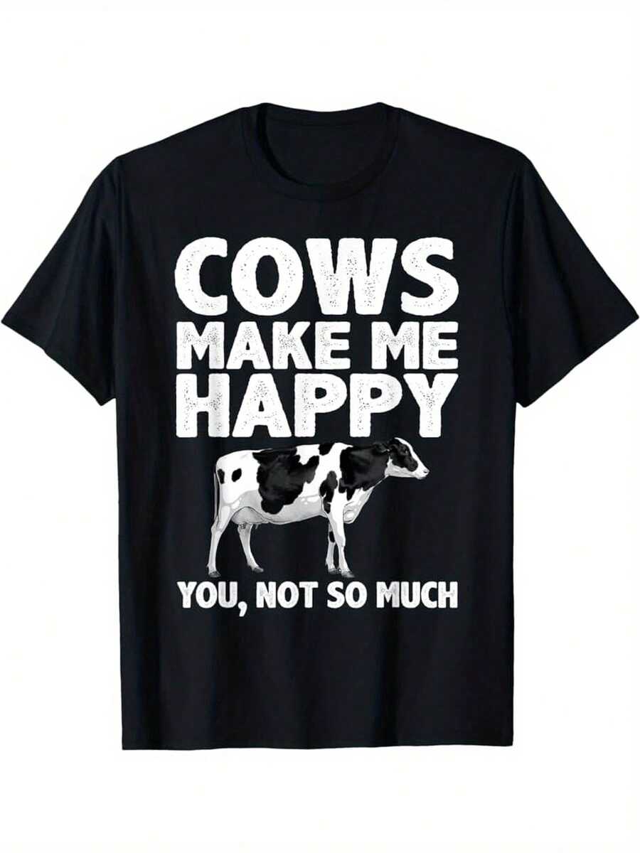 Camiseta de manga corta para mujer,Playeras de mujer blusas para mujer playera negra estampado vaca blanco negro texto Cows Make Me Happy You Not So Much camiseta divertida granja casual - Negro - Ver 1