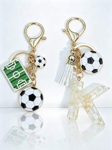 2 piezas Colgante de llavero personalizado con letra de fútbol - Blanco - Ver 25