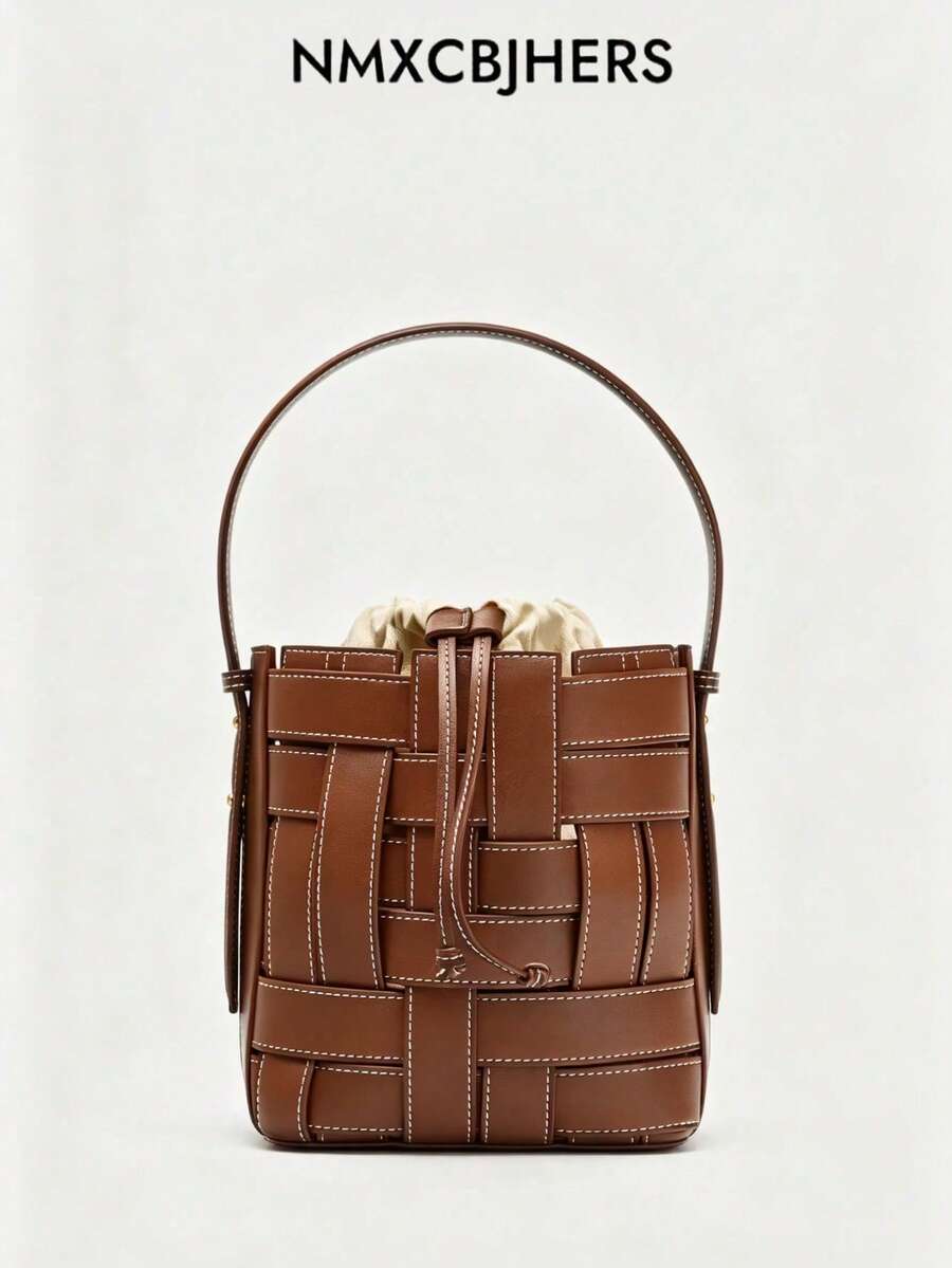 2026 Summer New Woven Drawstring Bucket Bag, Crossbody Bag For Women - Brown - View 1