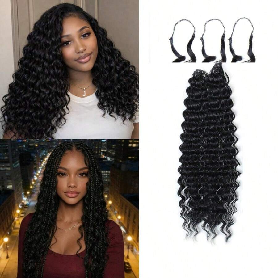18 Inch 100pcs Women's Feather Crochet Braids Hair Extensions Magic Seamless Invisible Curly Deep Wave Crochet Braids - Multicolor - View 1