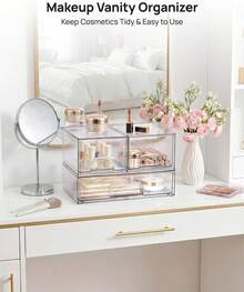 Vtopmart Stackable Storage Drawers, Acrylic Organizer With 24 Non-Slip Mats, Bathroom Organizer For Changing Table, Bathroom (5 Pack: Wide + Tall + Small) - 3 件裝 - 小號 + 寬號 - 查看 4