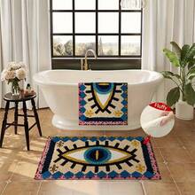 1pc Evil Eye Pattern Design Microfiber Bath Rug,Non-Slip And Soft Bathroom Mat,Doormat,Water Absorption Mat,Machine Washable,Low Pile,TPR Backing,Knit Fabric,ForBedroom,Kitchen, Entryway,Indoor Use,Accessories & Home Decor,Perfect New Home Gift. - A - View 6