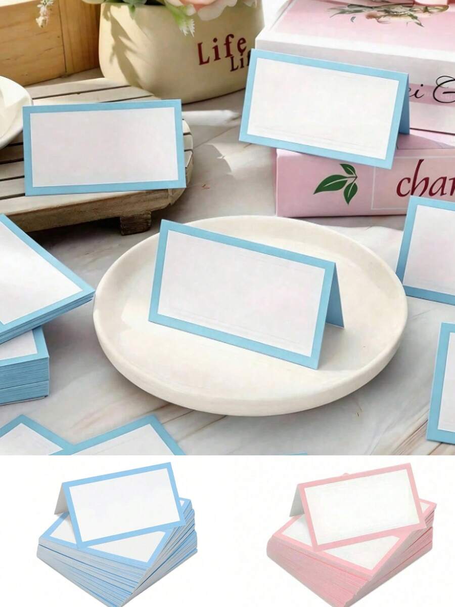 30/10pcs Pink & Blue Gender Reveal Place Cards, Folded Table Cards, Perfect For Wedding Place Cards, Buffet Food Labels, Banquet Tables, Cocktail Parties And Name Cards, Boy/Girl Birthday Party Thank You & Blessing Cards, Baby Shower - Multicolor - View 1