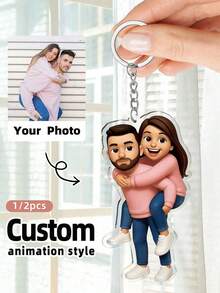 1/2pcs Customized Acrylic Keychain, Personalized Photo Keychain For Couples. Create A Truly Unique And Precious Keepsake For Couples With Our Personalized Gifts And Souvenirs. Choose From A Variety Of Customizable Designs To Showcase Your Favorite Shared Photos And Create A One-Of-A-Kind Symbol Of Love. - Multicolor - View 1
