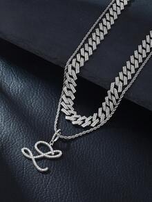 Fashion Minimalist Cursive Initial Pendant A-Z Necklace Layered Chain Twisted Chain Punk Rock Rapper Hip Hop Chain, Birthday Gift For Friends And Besties, Party Gift - Hip Hop Letter Necklace - View 32