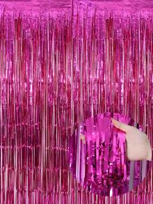1pc Deep Pink Tinsel Curtain Party Decoration Backdrop, Graduation Decor, Tassel, Birthday, Wedding, Adult Tinsel Curtain, Birthday Party Background Wall Decor, Shiny Aluminum Foil Tassel Wall Curtain - Multicolor - View 1
