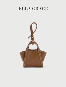 ELLA GRACE Women's Mini PU Leather Bag Charm Keychain Coin Purse Pendant, Cute Handbag Accessory, Suitable For Tote Bags And Backpacks - Brown - View 4