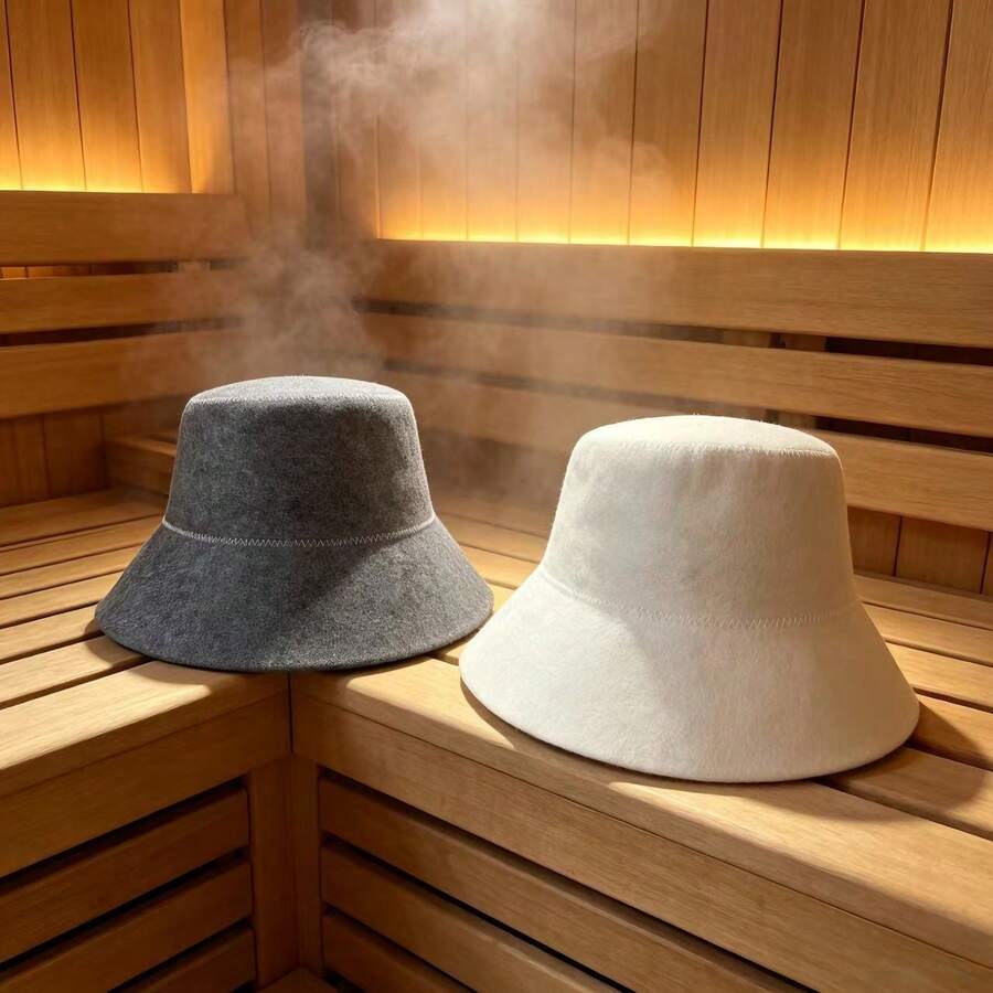 2 pièces/Set Chapeau de sauna en feutre, chapeau de banya respirant et isolant thermique, chapeau seau de SPA anti-transpiration, convient pour la salle de sauna, la salle de vapeur, les sources chaudes, unisexe - couleur unie - Voir 1