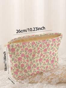 1pc Portable Cosmetic Storage Bag With Floral Pattern Double-Sided Print Travel Zipper Makeup Bag Multi-Functional Toiletries Organizer - Multicolor - View 3