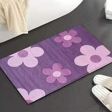 1pc Elegant Floral Pattern Microfiber Bath Rug,Non-Slip And Soft Bathroom Mat,Doormat,Water Absorption Mat,Machine Washable,Low Pile,TPR Backing,Knit Fabric,ForBedroom,Kitchen, Entryway,Indoor Use,Accessories & Home Decor,Perfect New Home Gift. - Purple - View 5