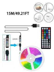 1件裝智慧LED燈條 5050高品質RGB變色燈條 App控制 44鍵遙控器 音樂同步 適用居家裝飾 臥室 廚房 電視 節日派對 聖誕節 - 彩色 - 查看 14