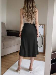 New Women's Multi-Button Satin Skirt, Ideal For Spring And Autumn - Black - View 2
