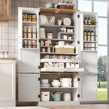 Kitchen Cabinet White - Motion Sensor, Adjustable Shelves - White - View 1