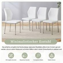 Set Of 4 Elegant Dining Chairs In Light Luxury Style: White PU Back With Vertical Ribbing + Silver - White - View 6