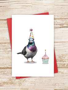 1pc "Party Pigeon" Funny Pigeon Birthday Card With Envelope – Watercolor Bird Lover Design – Humorous Joke Greeting For Bird Lovers – Blank Inside - View 7